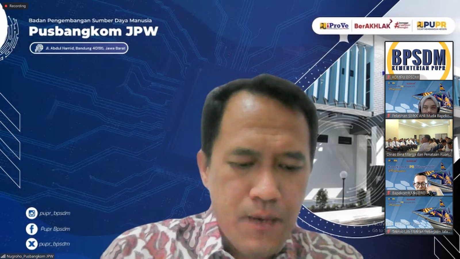 Kepala Bidang Manajemen Sistem dan Pelaksanaan Pengembangan Kompetensi Pusbangkom Jalan Perumahan dan PIW Nugroho Wuritomo