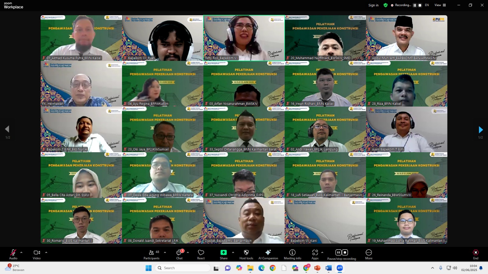 Peserta Pelatihan Pengawasan Pekerjaan Konstruksi
